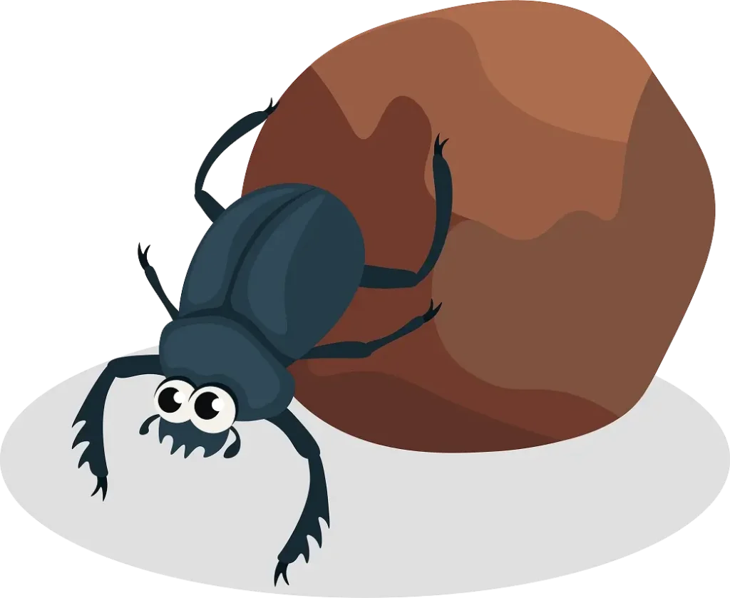 Illustration of a Dung Beetle on some Dung